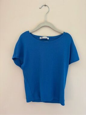 Zara Bright Blue Short Sleeve Crop Top